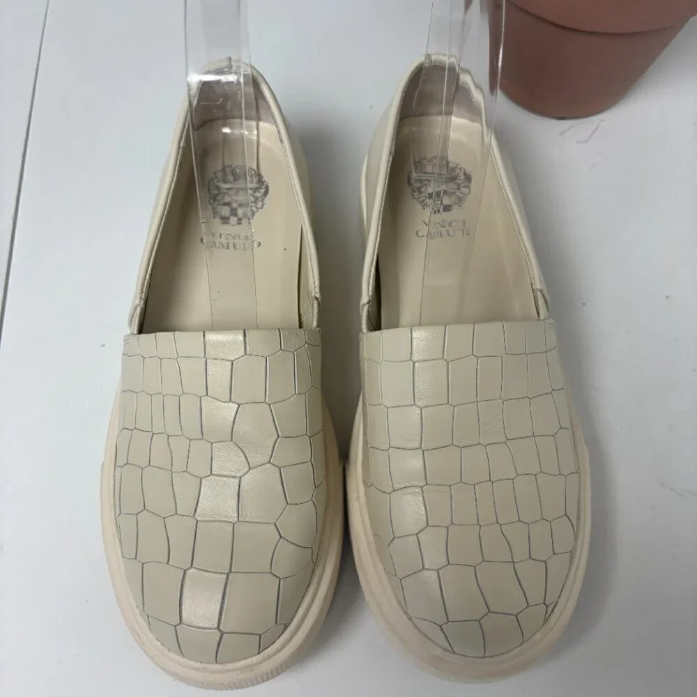 Vince Shoe Warren Platform Slip-on Sneaker Croc‎ Embossed Leather Goring Cream